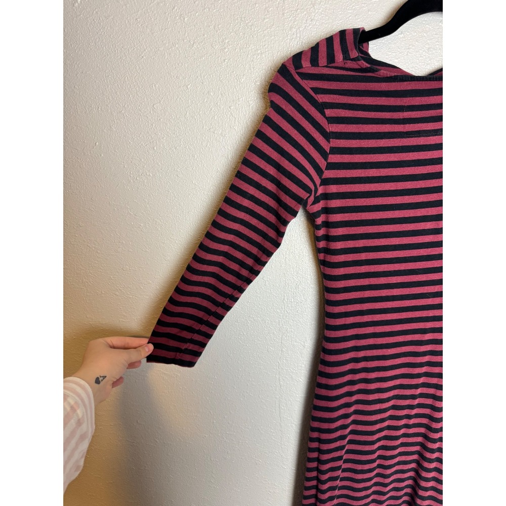 Effie's Heart Red Striped Midi Dress Small Cowl Neck Retro Whimsigoth Artsy Dark - Picture 4 of 4